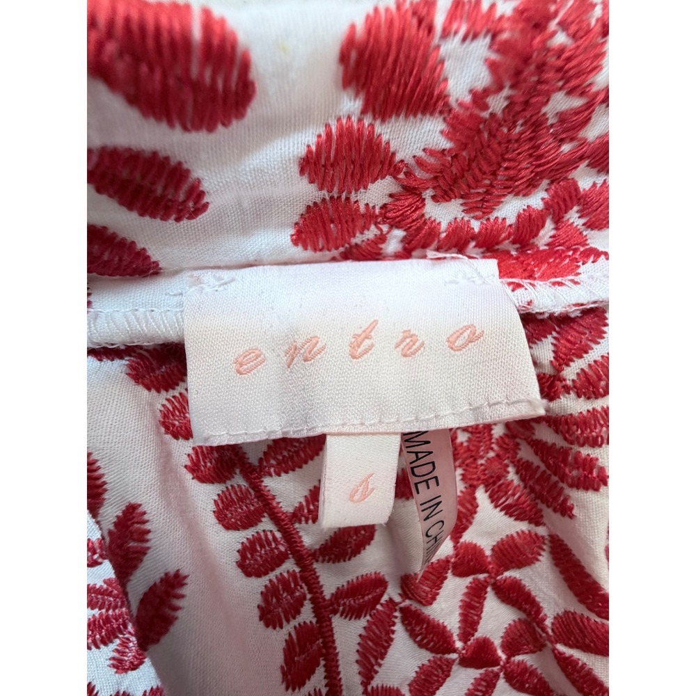 Entro Womens Red White Embroidered Off Shoulder Cotton Boho Top T146 Small - Picture 3 of 7